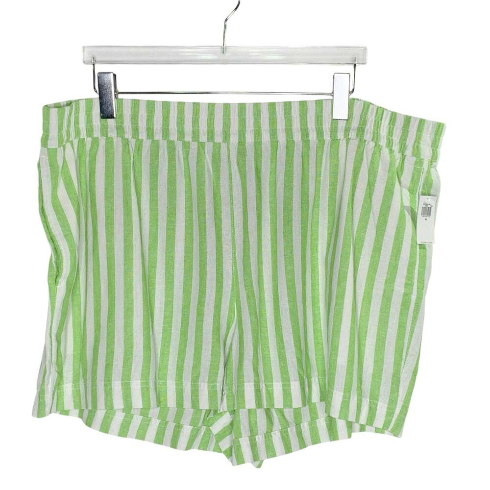 Old Navy Womens Linen Blend Striped Shorts 2X Plus Green White Travel Summer
